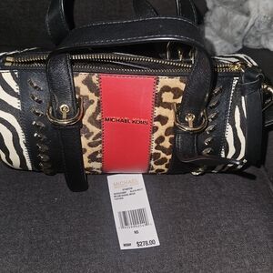 Michael Kors Women's Red Leopard Accent Satchel Handbag